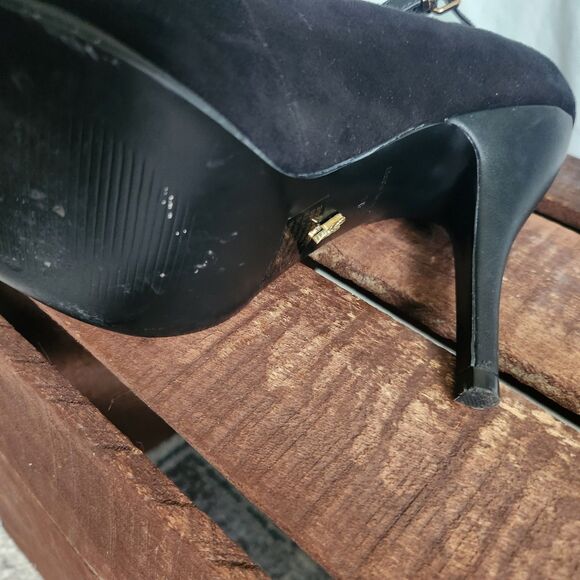 Victoria’s Secret Women’s Peep Toe Heels Black Suade Leather Size 10 B - Picture 8 of 11